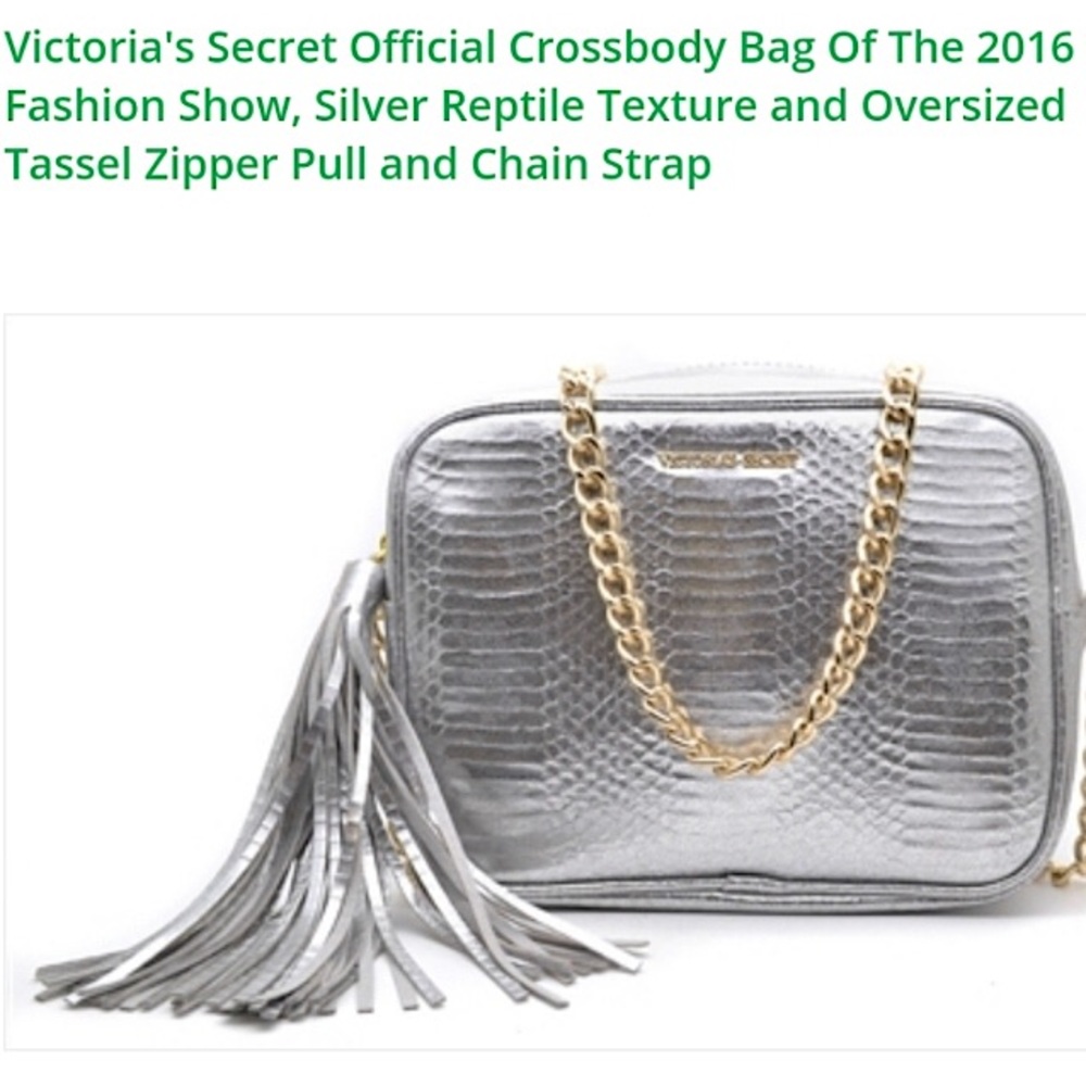 🆕🔥VICTORIA SECRETS GORGEOUS&CHIC GOLD CHAIN SILVER/REPTILE TEXTURE CROSSBODY